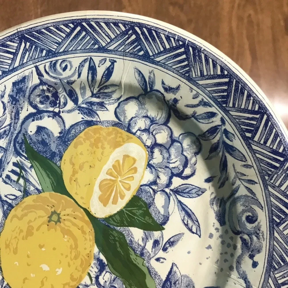 Isabelle De Borchgrave Caspari Salad Dessert Paper Plates Citron Lemon Blue Lot